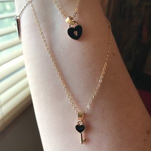 Heart and Heart Key Necklace Set in Gold Tone - New, never worn